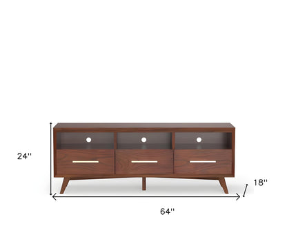 64" Brown Mahogany Solid Wood Open Shelving TV Stand