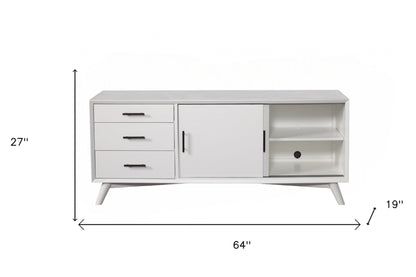 64" White Mahogany Solids Okoume And Veneer Open Shelving TV Stand