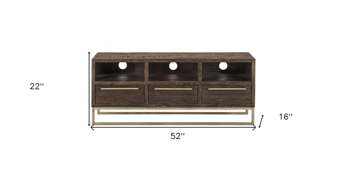 52" Deep Taupe Reclaimed Pine And Plywood Open Shelving TV Stand