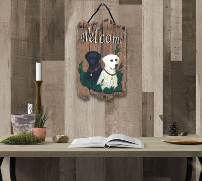 Black and Yellow Labs Indoor Outdoor Resin Welcome Wall Decor