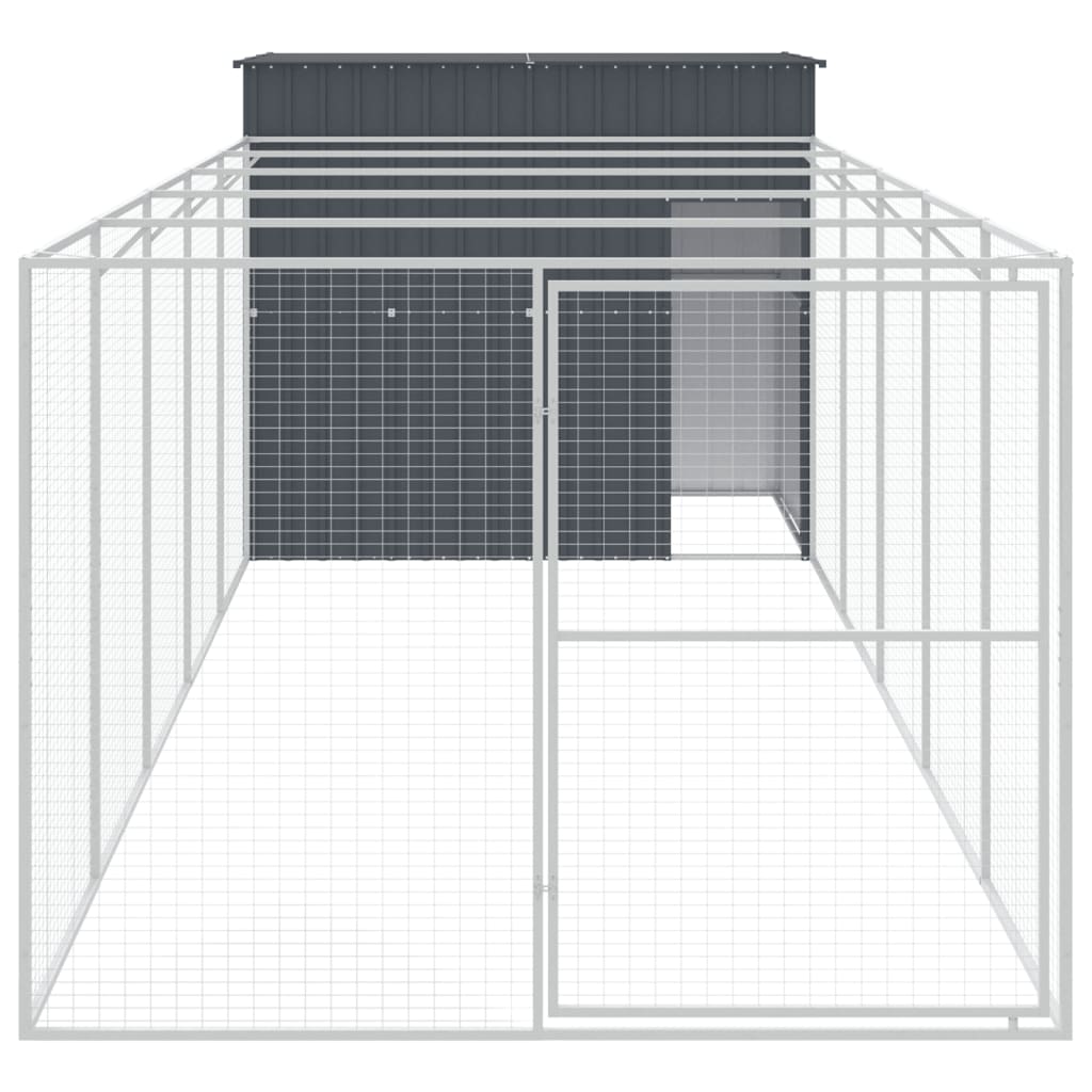 Dog House with Run Anthracite 84.3"x260.2"x71.3" Galvanized Steel