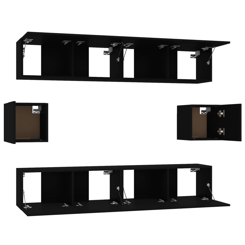 6 Piece TV Stand Set Black Engineered Wood