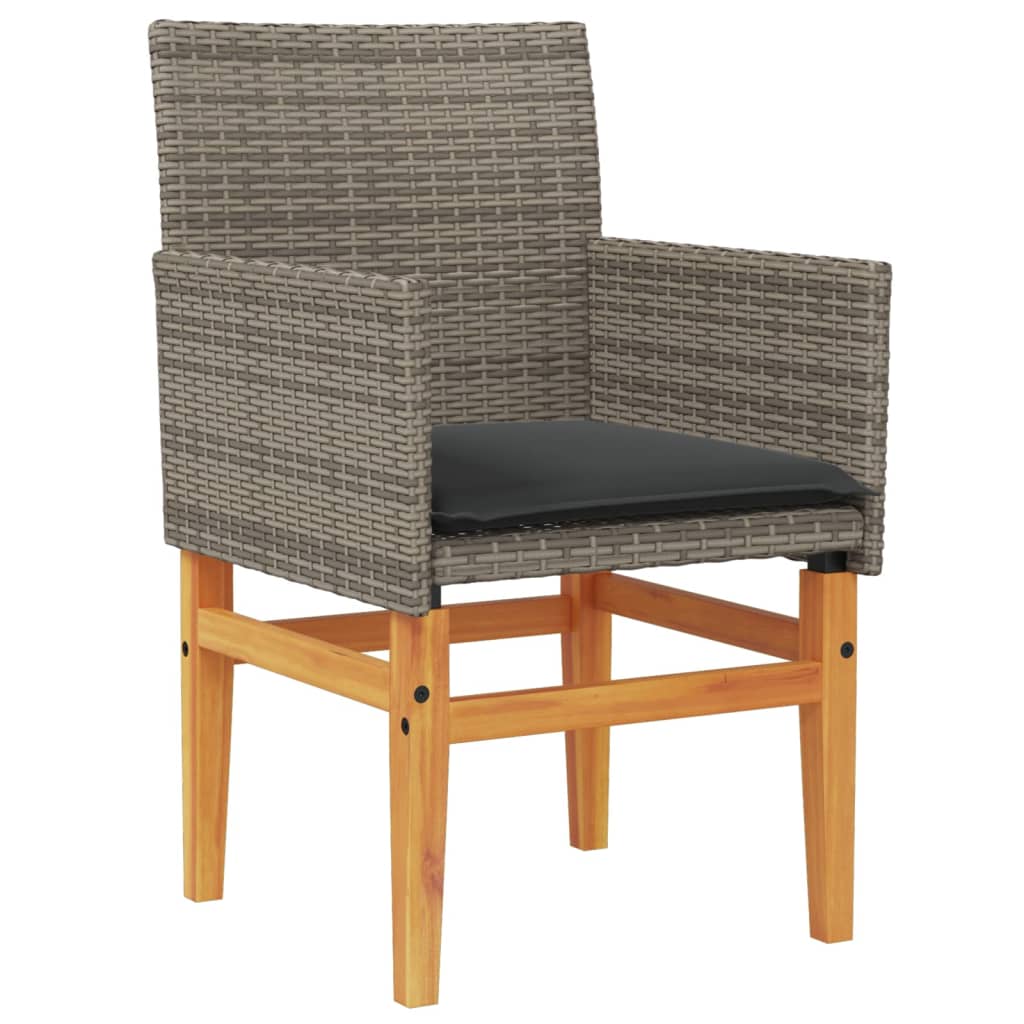 Patio Chairs with Cushions 2 pcs Gray Poly Rattan&Solid Wood