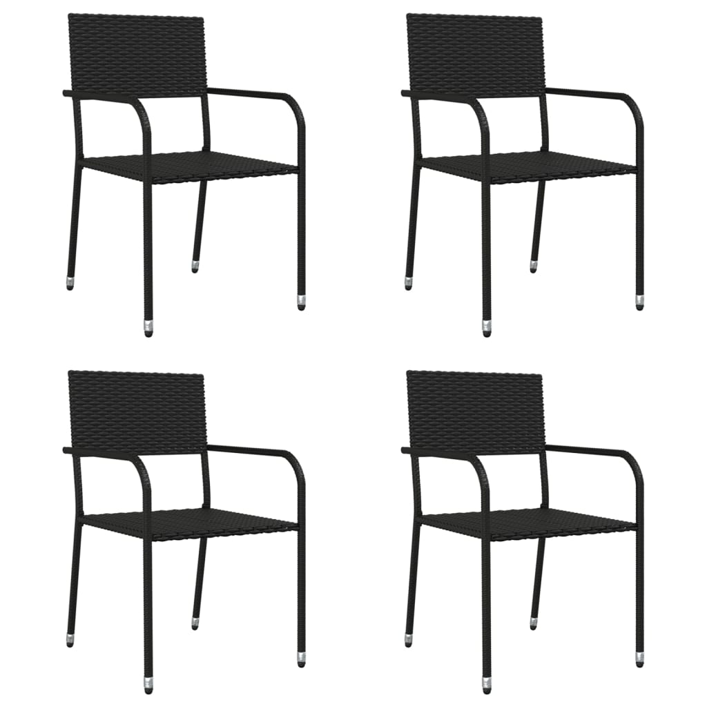 5 Piece Patio Dining Set Black Poly Rattan