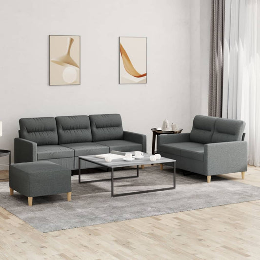 3 Piece Sofa Set with Cushions Dark Gray Fabric