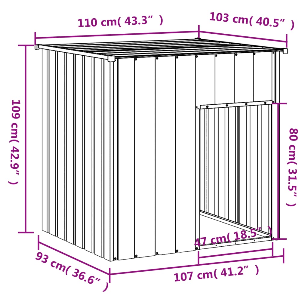 Dog House with Roof Light Gray 43.3"x40.6"x42.9" Galvanized Steel