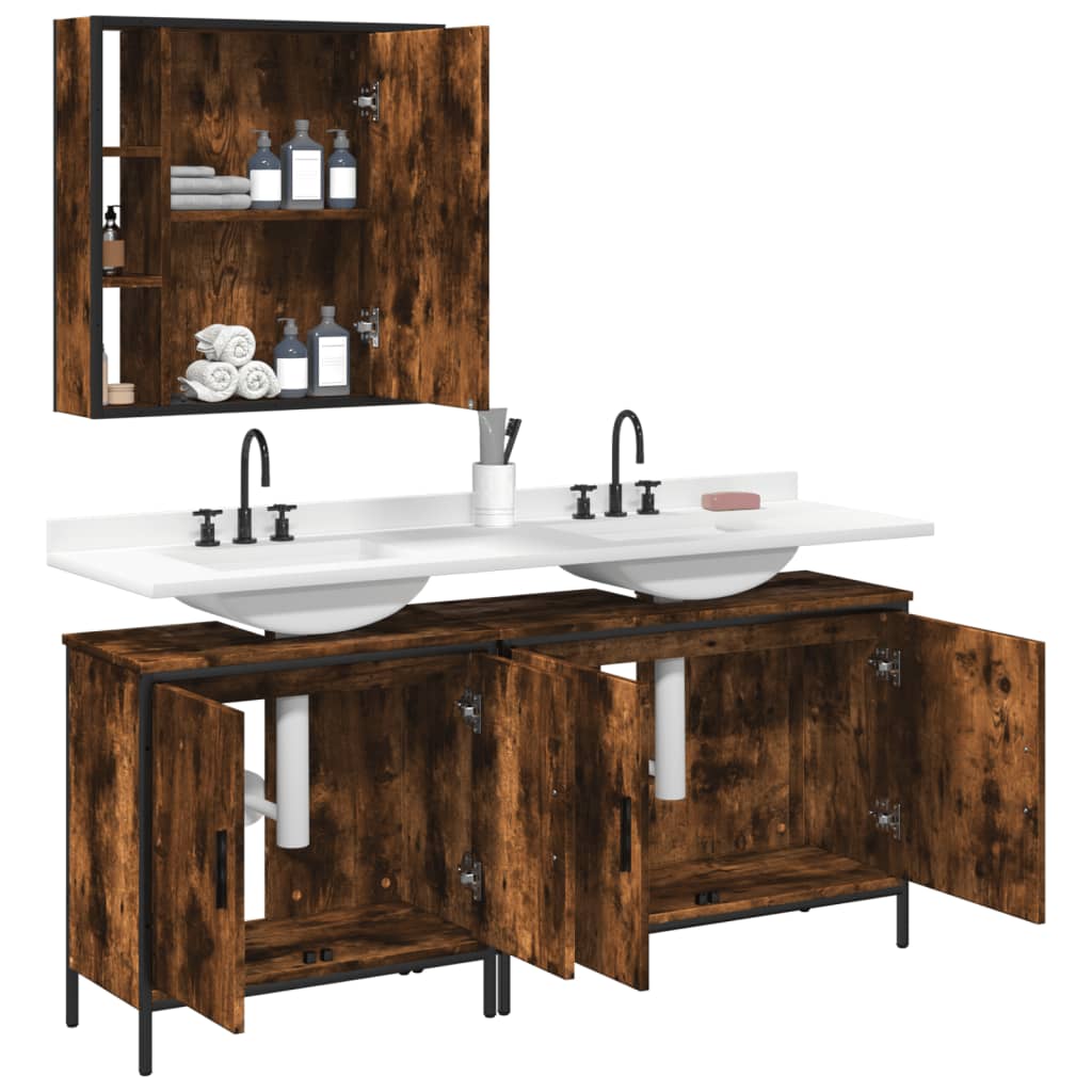 3 Piece Bathroom Cabinet Set Smoked Oak Engineered Wood