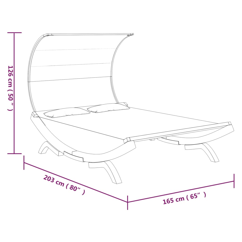 Patio Lounge Bed with Canopy 65"x79.9"x49.6" Solid Bent Wood Cream