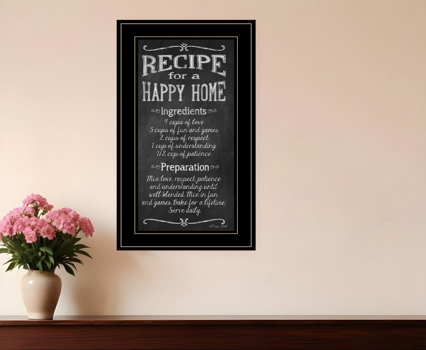 Recipe for a Happy Home 1 White Framed Print Wall Art