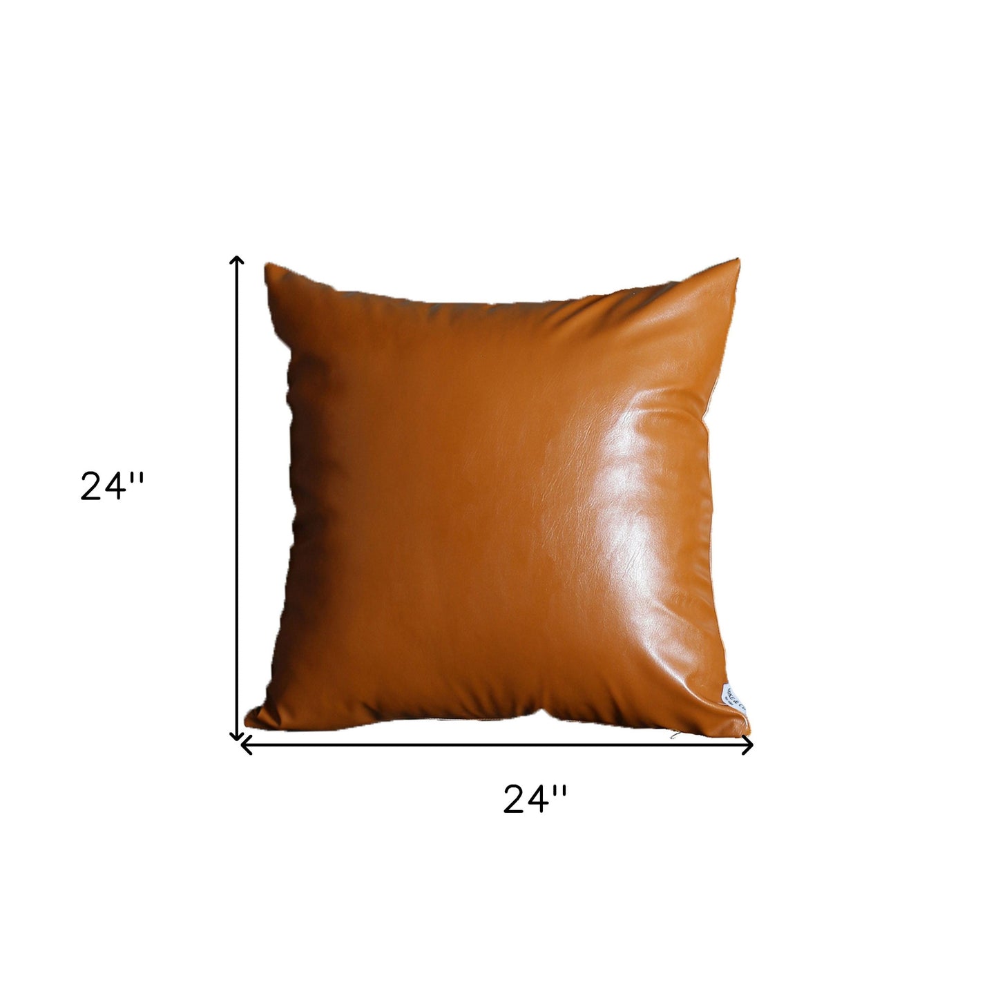 Set Of Two 24" X 24" Brown Faux Leather Zippered Pillow Cover