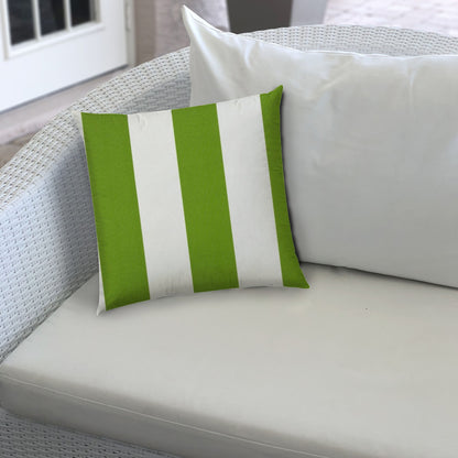 14" X 20" Green And Ivory Blown Seam Striped Lumbar Indoor Outdoor Pillow