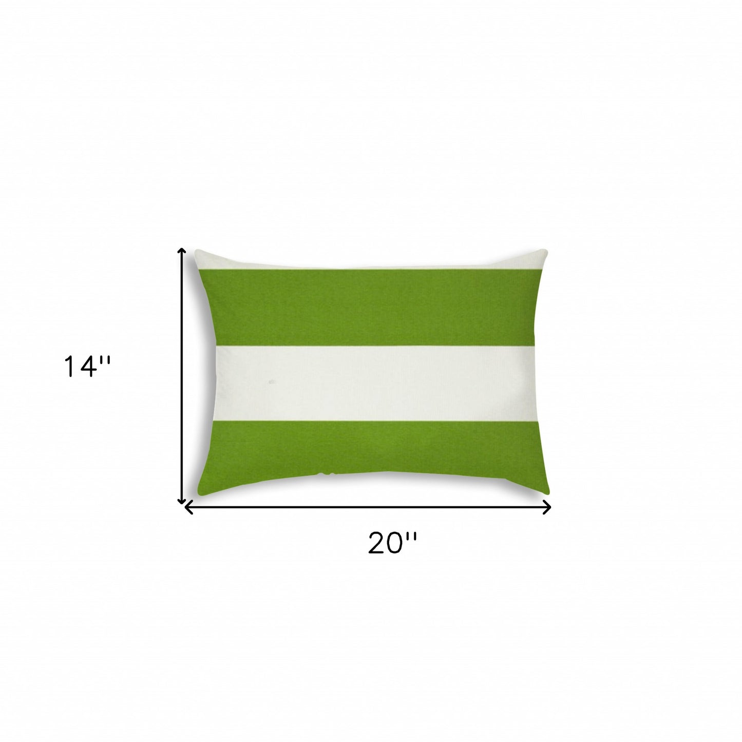 14" X 20" Green And Ivory Blown Seam Striped Lumbar Indoor Outdoor Pillow