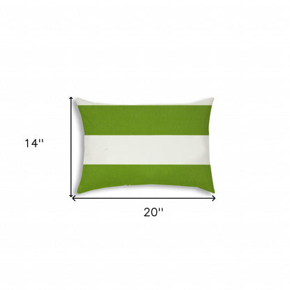 14" X 20" Green And Ivory Blown Seam Striped Lumbar Indoor Outdoor Pillow