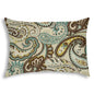 14" X 20" Brown And Teal Blown Seam Paisley Lumbar Indoor Outdoor Pillow