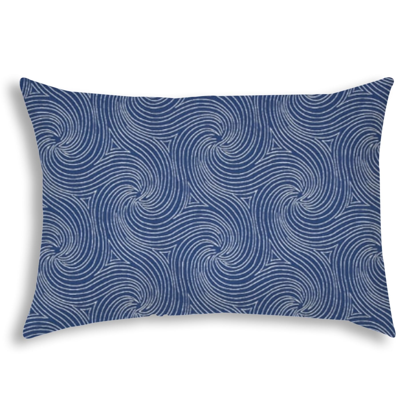 14" X 20" Blue And White Blown Seam Swirl Lumbar Indoor Outdoor Pillow