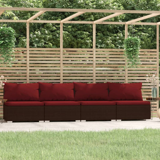 4 Seater Sofa with Cushions Brown Poly Rattan