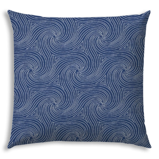 17" X 17" Blue And White Blown Seam Swirl Lumbar Indoor Outdoor Pillow