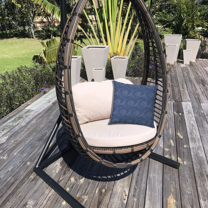 17" X 17" Blue And White Blown Seam Swirl Lumbar Indoor Outdoor Pillow