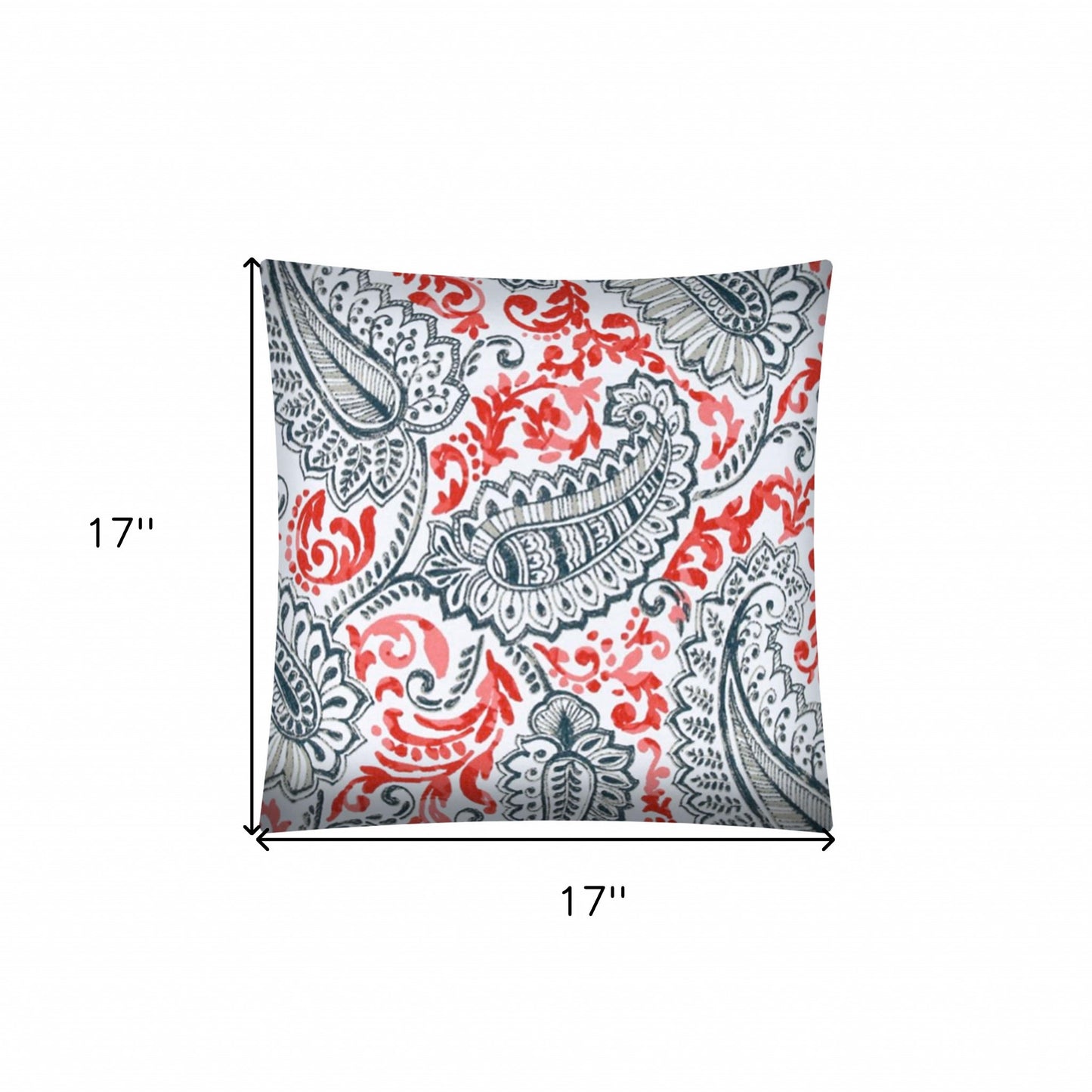 17" X 17" Coral And White Blown Seam Paisley Lumbar Indoor Outdoor Pillow