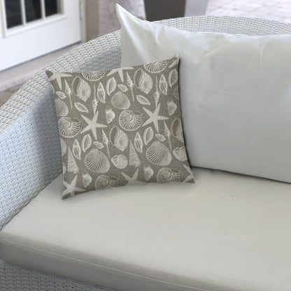 17" X 17" Cream And Gray Seashells Blown Seam Nautical Throw Indoor Outdoor Pillow