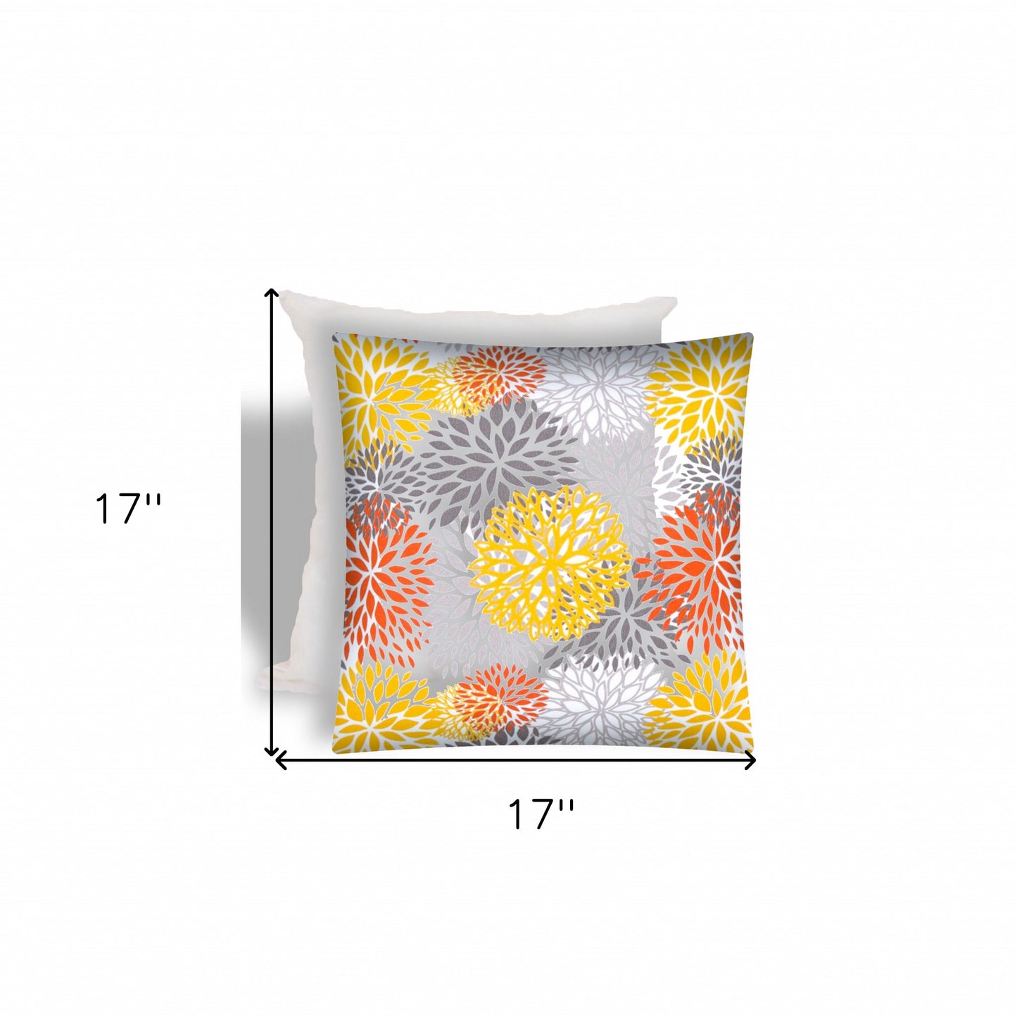 17" X 17" Gray And White Zippered Floral Throw Indoor Outdoor Pillow