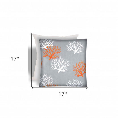 17" X 17" Gray And White Corals Zippered Coastal Throw Indoor Outdoor Pillow