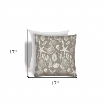 17" X 17" Cream And Gray Seashells Zippered Nautical Throw Indoor Outdoor Pillow