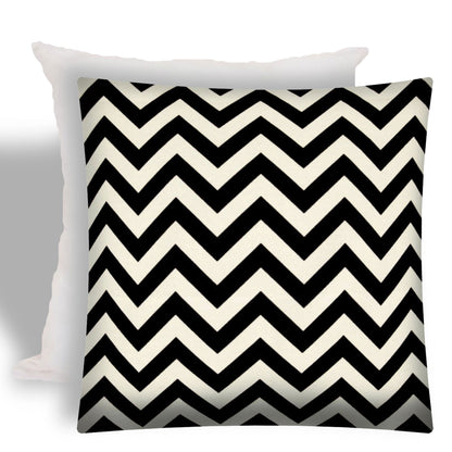 17" X 17" Black And Ivory Zippered Zigzag Throw Indoor Outdoor Pillow