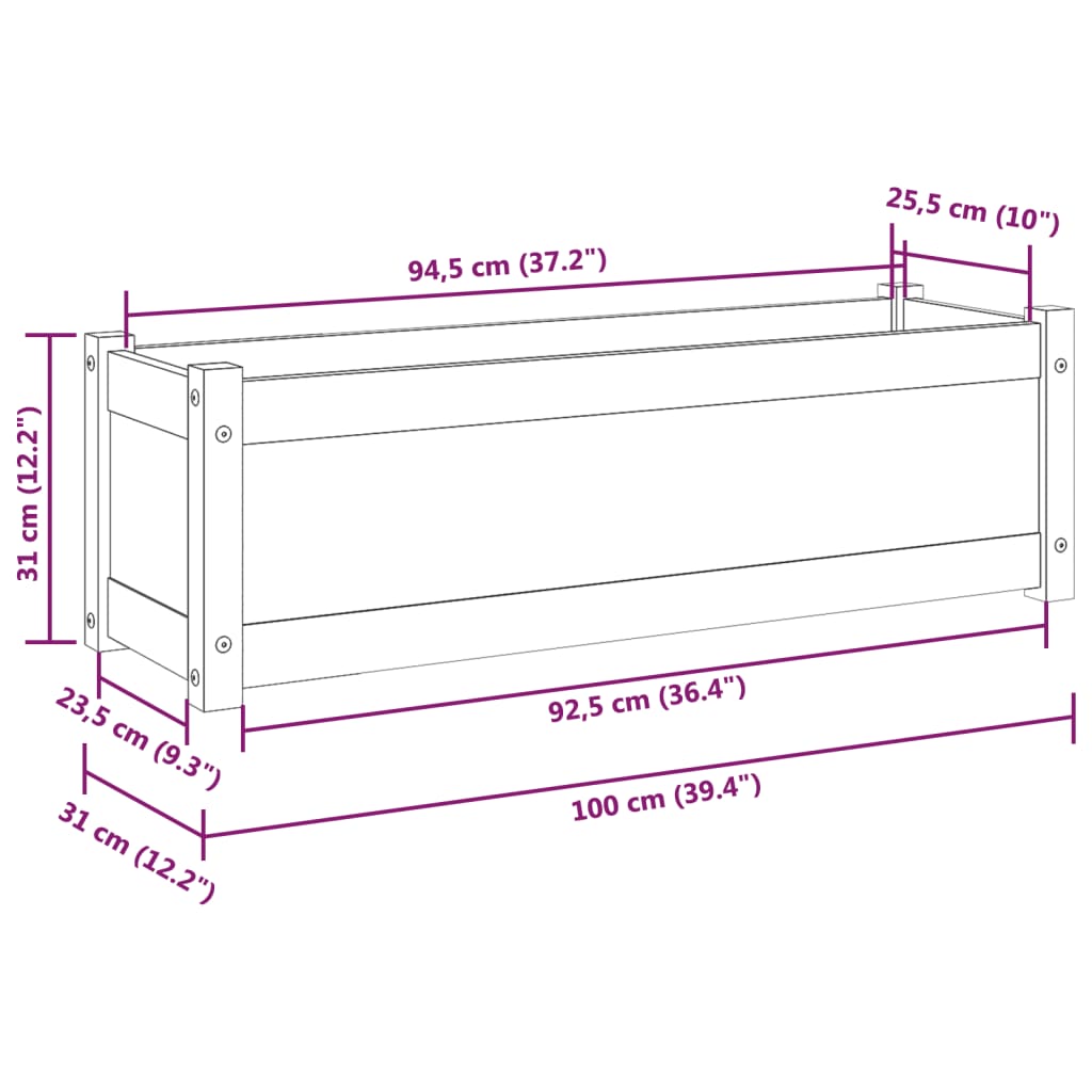 Garden Planter 39.4"x12.2"x12.2" Solid Wood Pine