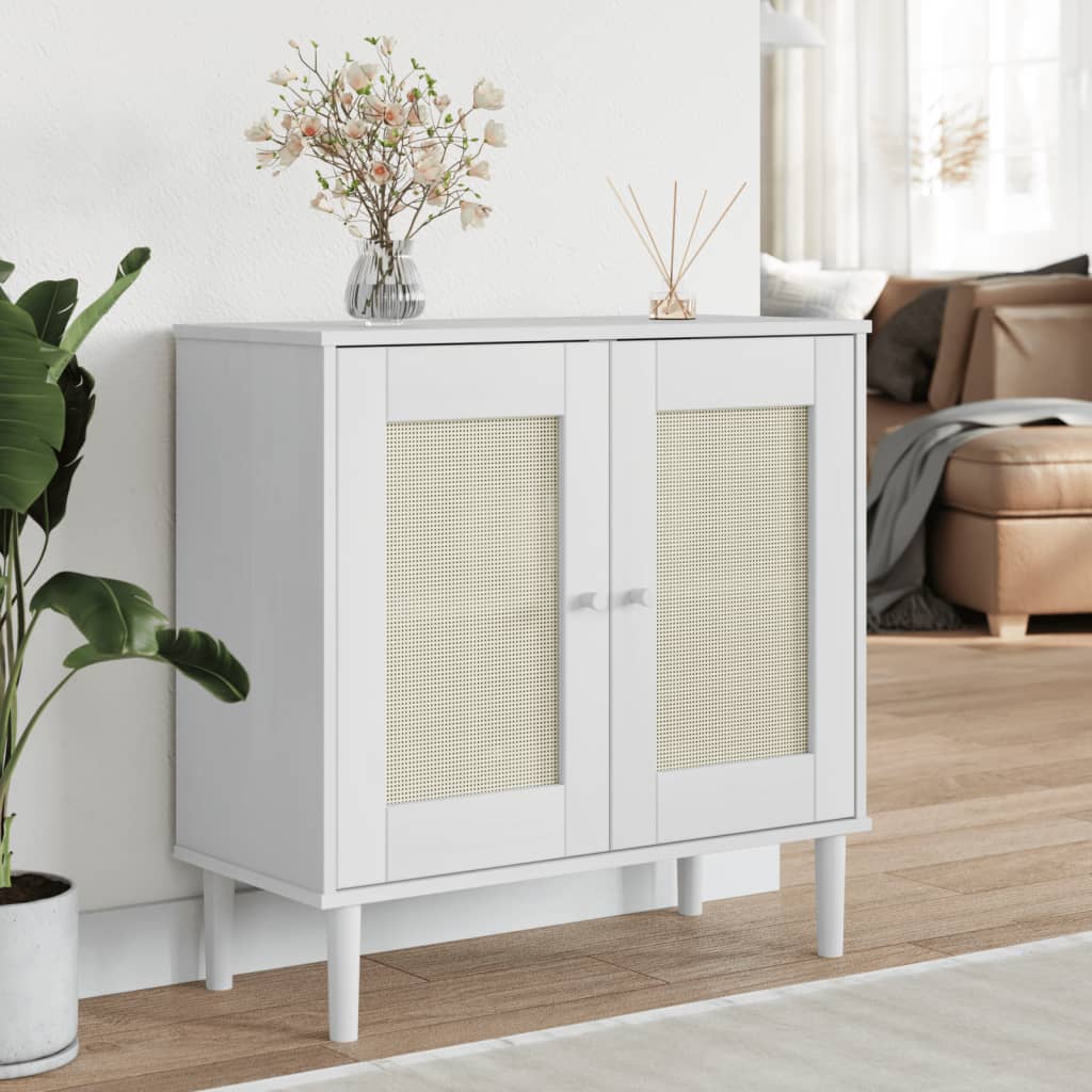 Sideboard SENJA Rattan Look White 31.5"x13.8"x31.5" Solid Wood Pine