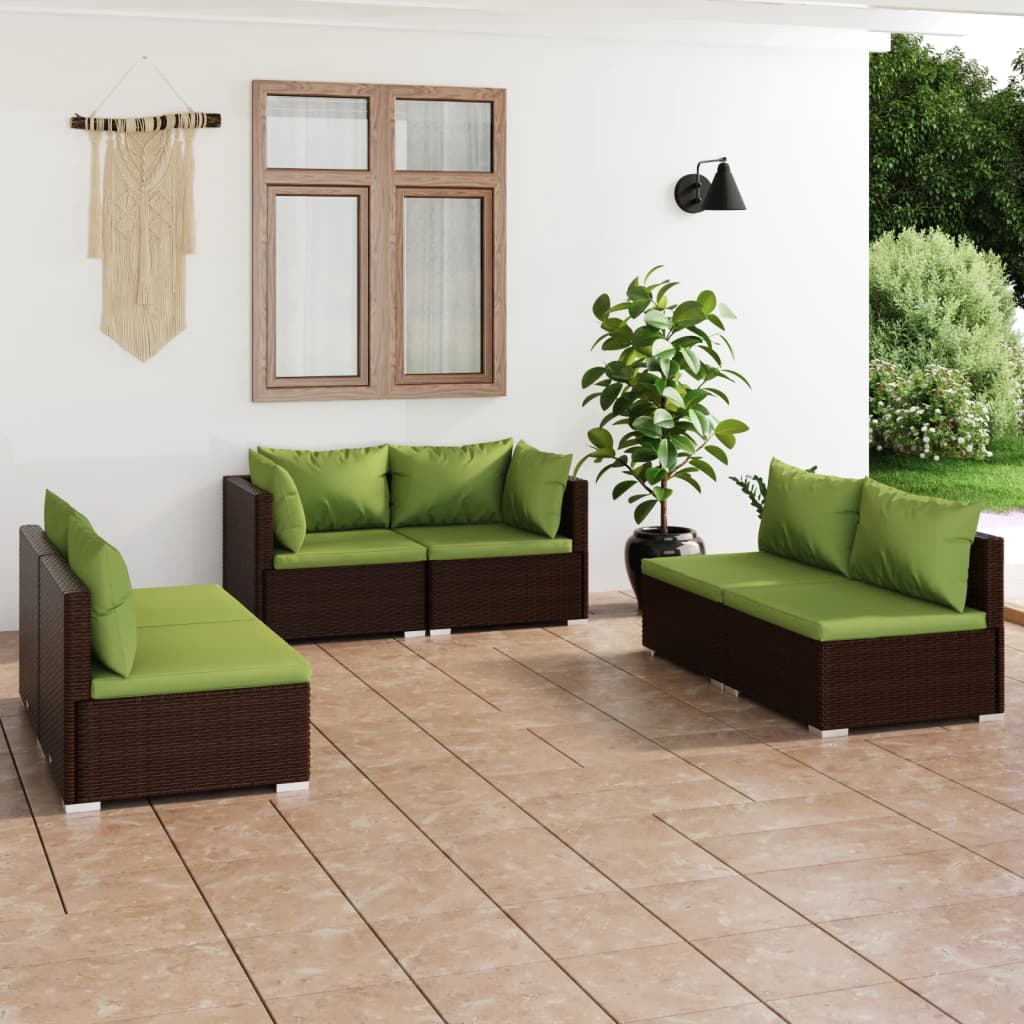 6 Piece Patio Lounge Set with Cushions Poly Rattan Brown