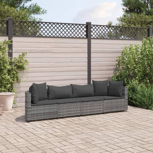 4 Piece Patio Sofa Set with Cushions Gray Poly Rattan