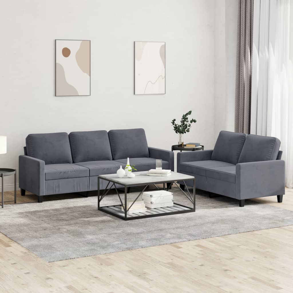 2 Piece Sofa Set with Cushions Dark Gray Velvet