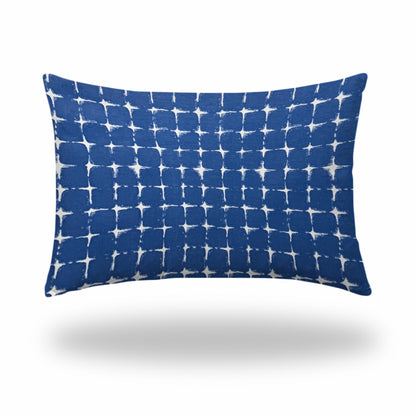 12" X 18" Blue And White Zippered Abstract Lumbar Indoor Outdoor Pillow Cover