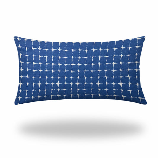 14" X 24" Blue And White Enveloped Abstract Lumbar Indoor Outdoor Pillow Cover