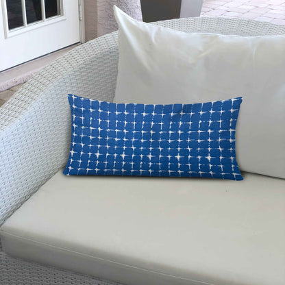 14" X 24" Blue And White Enveloped Abstract Lumbar Indoor Outdoor Pillow Cover