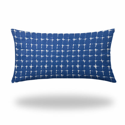 12" X 18" Blue And White Zippered Abstract Lumbar Indoor Outdoor Pillow Cover