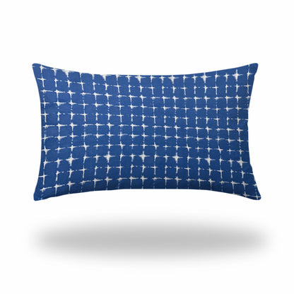 12" X 18" Blue And White Zippered Abstract Lumbar Indoor Outdoor Pillow Cover