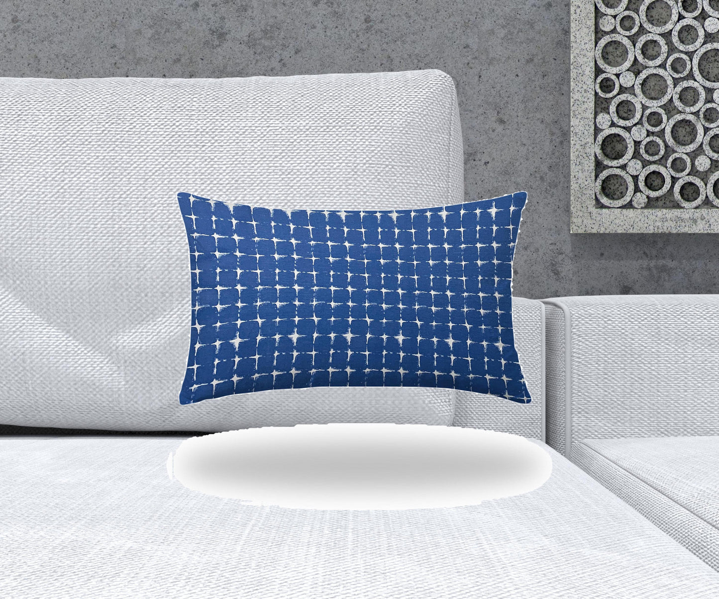 12" X 18" Blue And White Zippered Abstract Lumbar Indoor Outdoor Pillow Cover