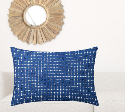 12" X 18" Blue And White Zippered Abstract Lumbar Indoor Outdoor Pillow Cover