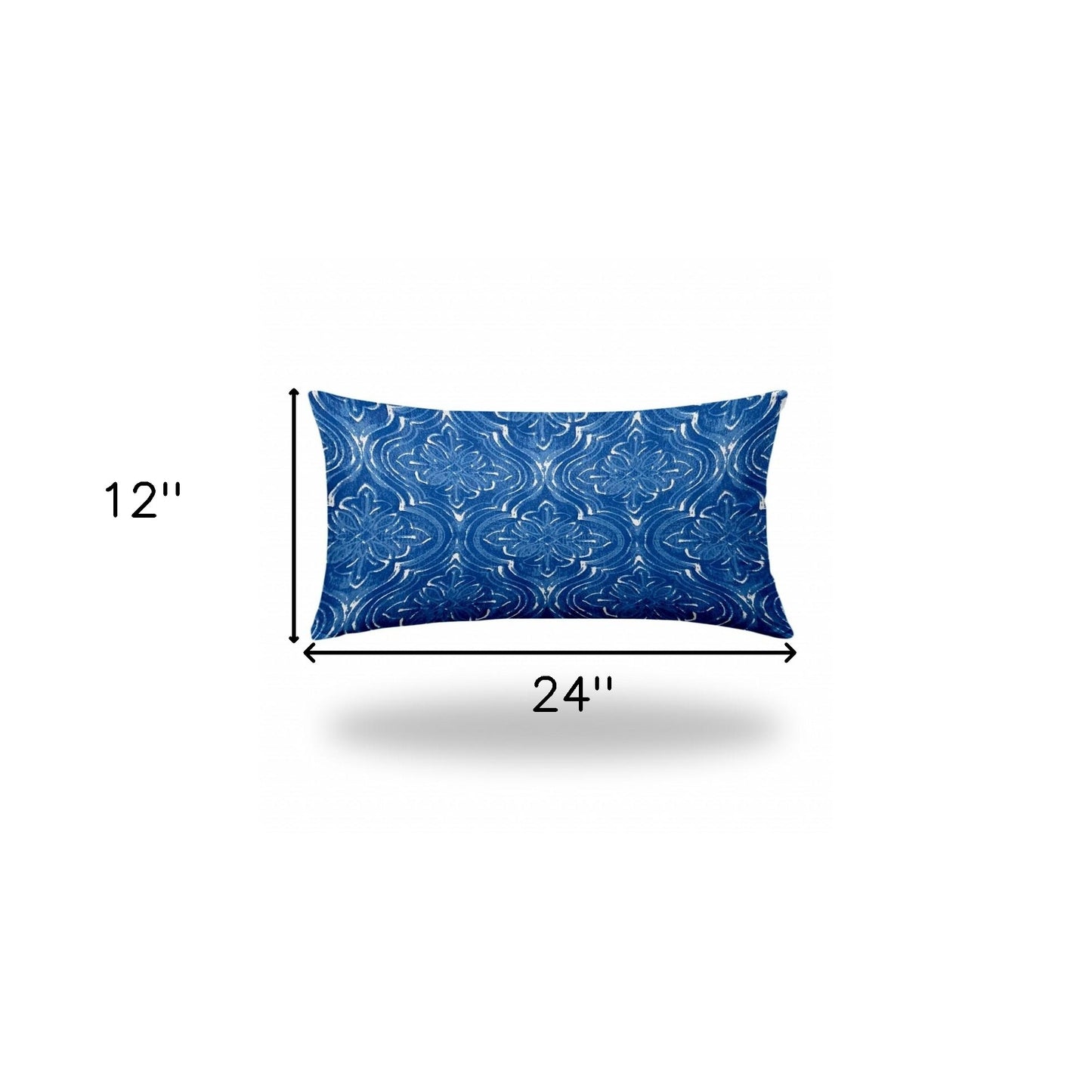 12" X 16" Blue And White Zippered Ikat Lumbar Indoor Outdoor Pillow