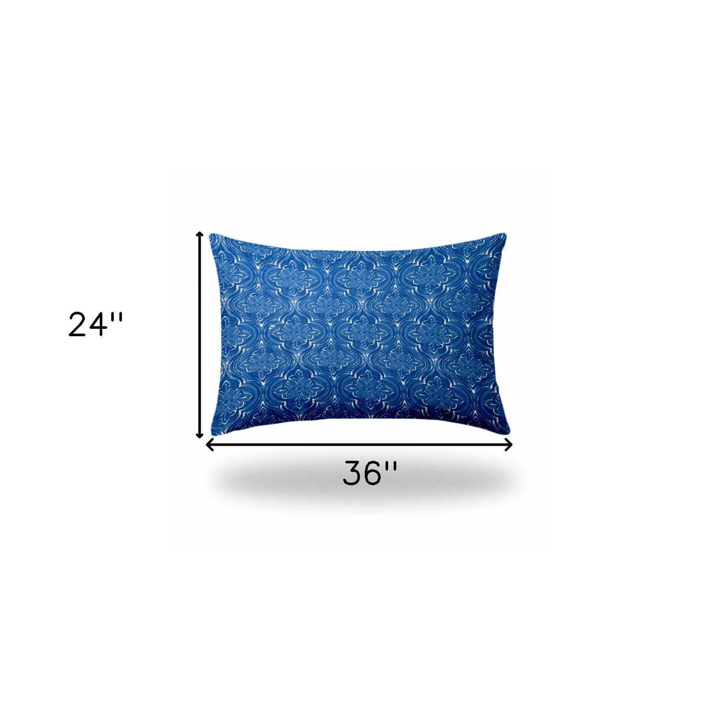 12" X 16" Blue And White Zippered Ikat Lumbar Indoor Outdoor Pillow