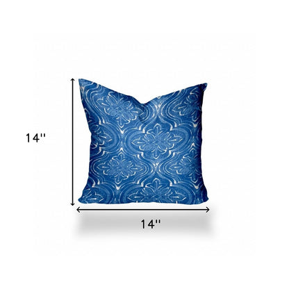 12" X 16" Blue And White Zippered Ogee Lumbar Indoor Outdoor Pillow Cover