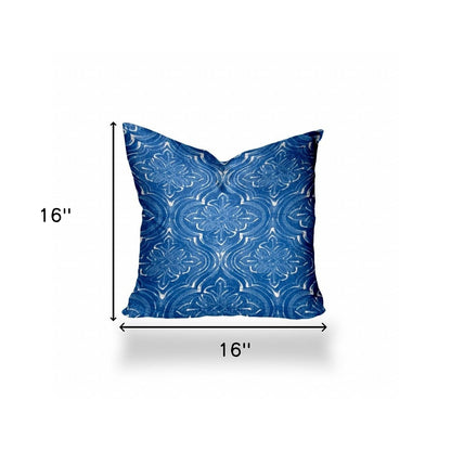 12" X 16" Blue And White Zippered Ogee Lumbar Indoor Outdoor Pillow Cover