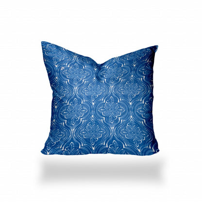 12" X 16" Blue And White Zippered Ikat Lumbar Indoor Outdoor Pillow