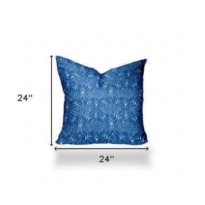 12" X 16" Blue And White Zippered Ikat Lumbar Indoor Outdoor Pillow