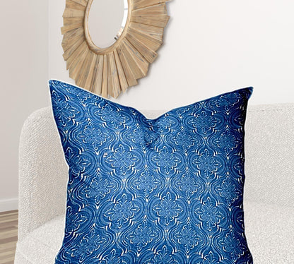 12" X 16" Blue And White Zippered Ogee Lumbar Indoor Outdoor Pillow Cover