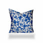 12" X 16" Blue And White Zippered Lumbar Indoor Outdoor Pillow Cover