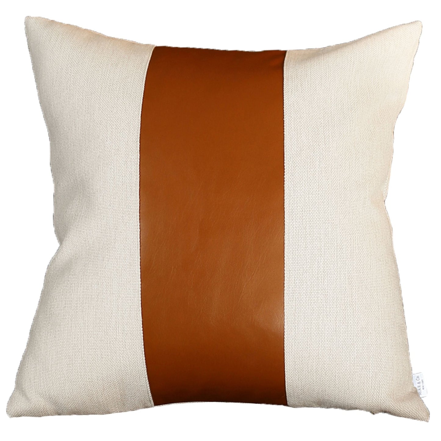 Set Of Two 17" X 17" Brown and Ivory Faux Leather Zippered Pillow Cover