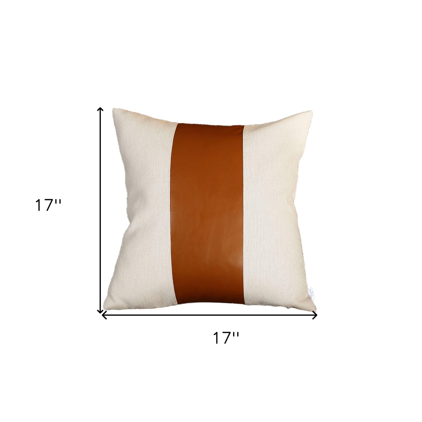 Set Of Two 17" X 17" Brown and Ivory Faux Leather Zippered Pillow Cover